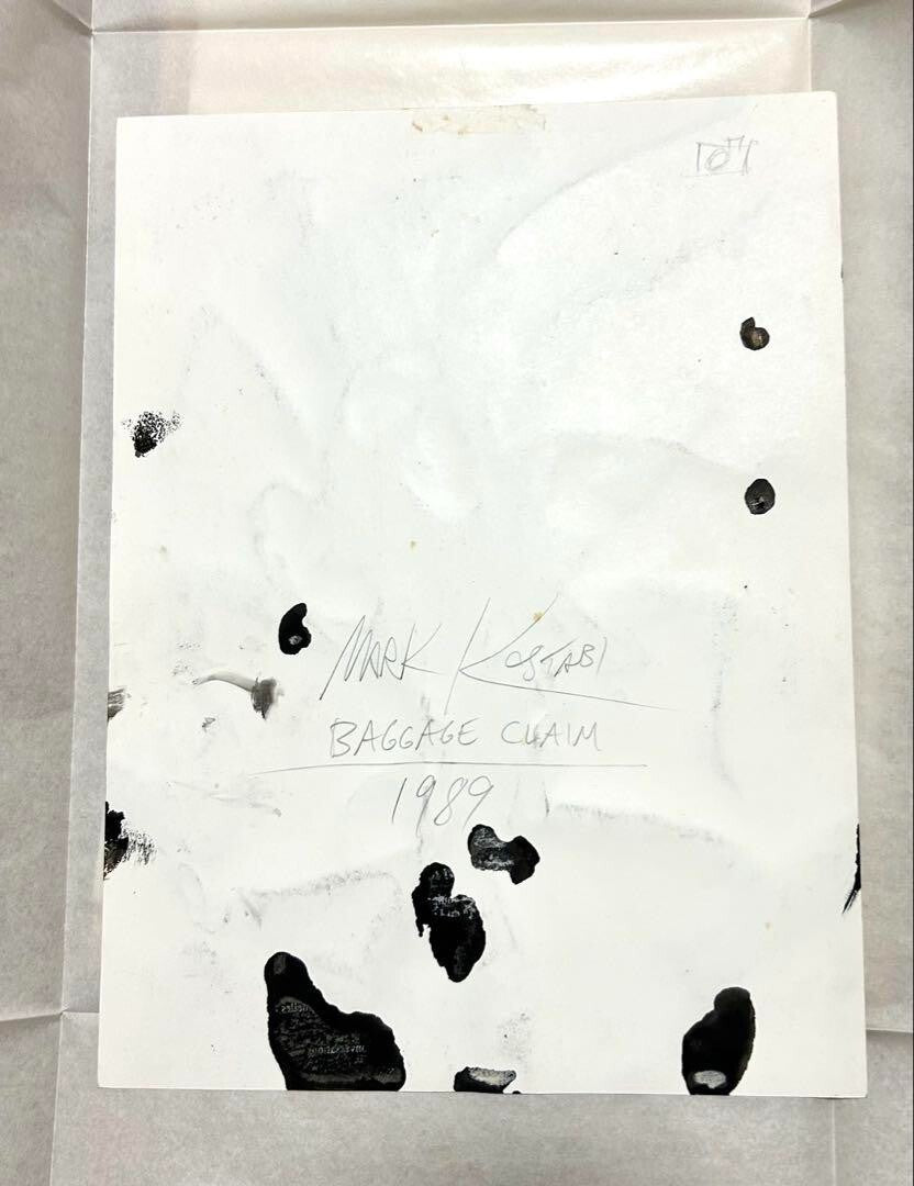 Mark Kostabi 1989 Original Painting Drawing Black Ink On Paper Signed Baggage