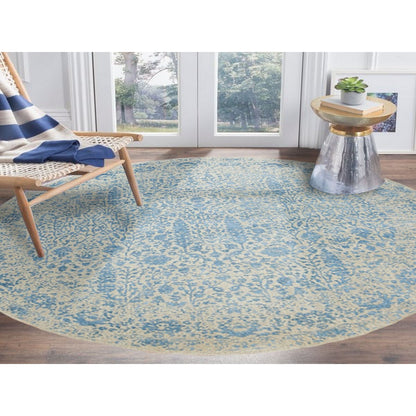 9'10"X9'10" Ivory Jacquard Handloomed Broken Cypress Treedesign Rug