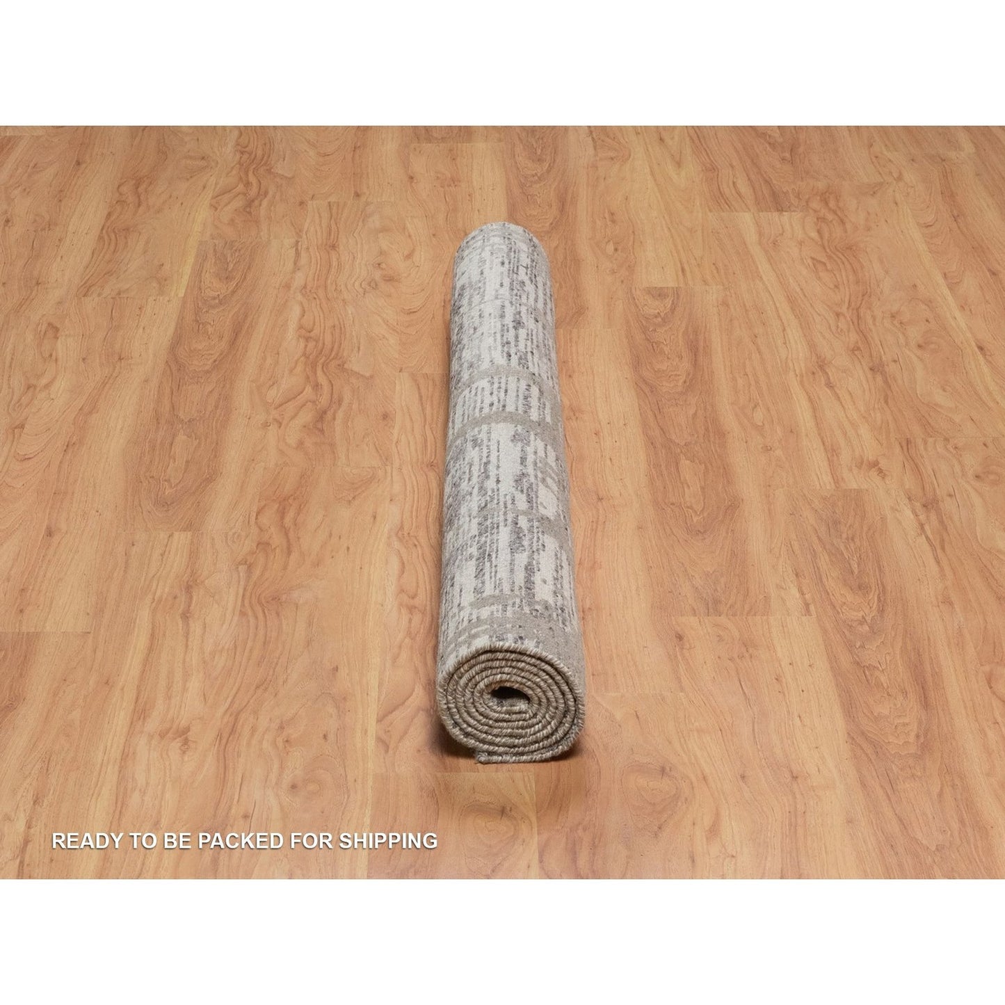 5'x7' Gray Hand Knotted Rug Modern Criss Cross Erased Design Natural Wool