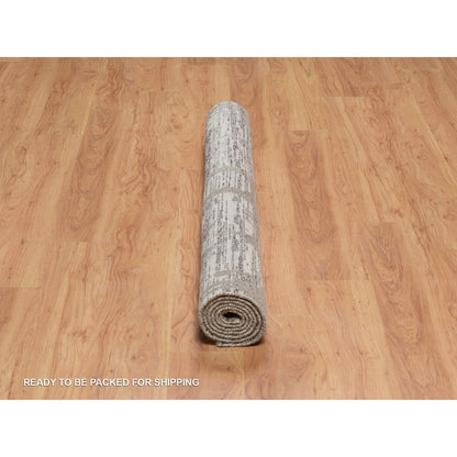 5'x7' Gray Hand Knotted Rug Modern Criss Cross Erased Design Natural Wool