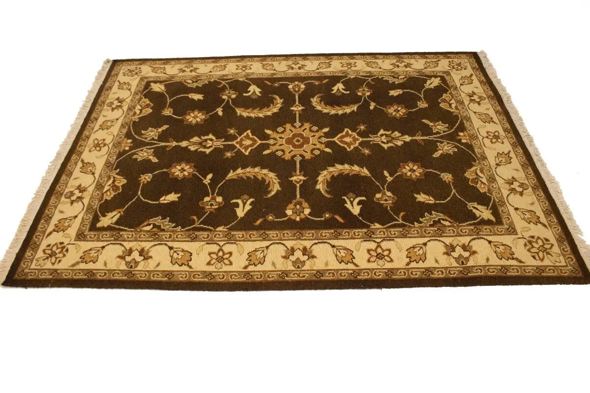 Partially Hand-Woven Brown Floral Sumak Rug