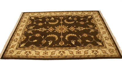 Partially Hand-Woven Brown Floral Sumak Rug