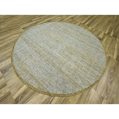 10'X10' Yellow Pure Wool Round Rug Hand Knotted Oxidized Grass Design
