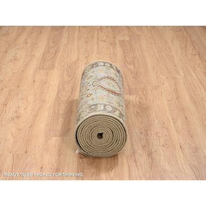 2'8X19'10" Light Gray Karjihooz Design Hand Knotted Wool Runner Wool Rug