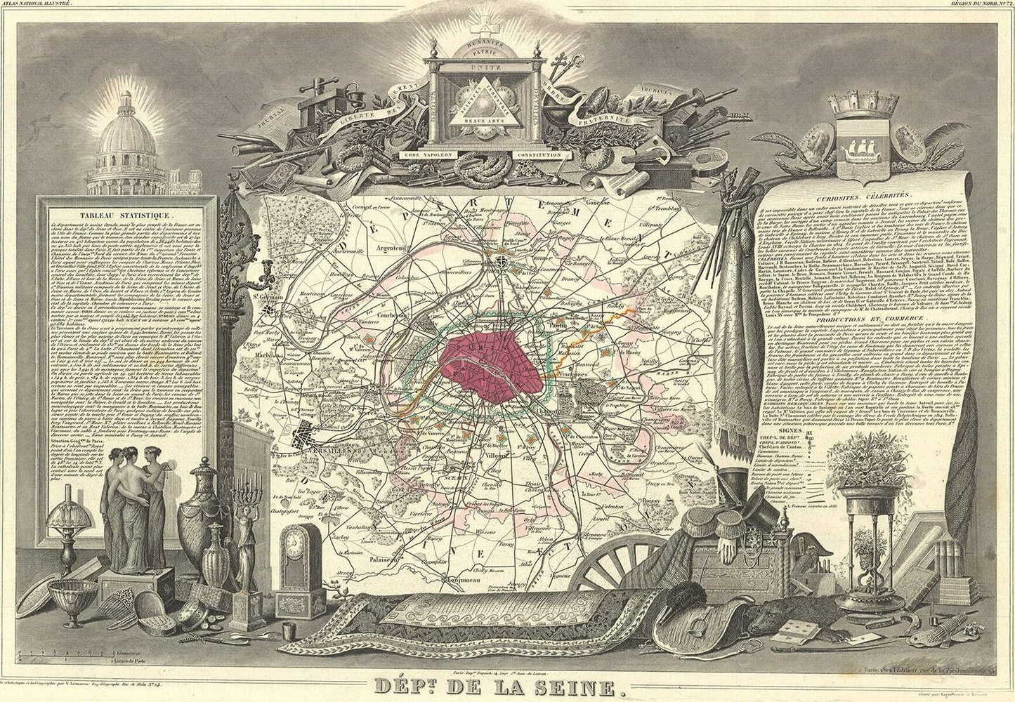 Victor Levasseur Department Of The Seine " Lithograph 1846 Other