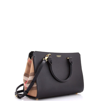 Burberry Banwell Tote Leather And House Check Canvas Small