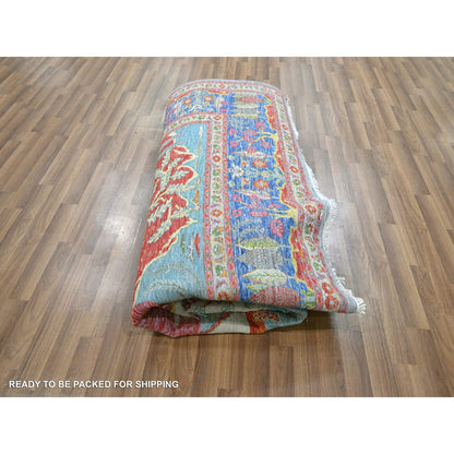 8'X10' Blue Pictorial Mountain, Tree Scenery Design Hand Knotted Wool Rug