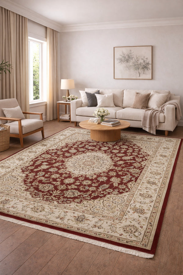 Handmade Indo-Nain Oriental Rug Classic Floral Design Living Room Carpet 6X9 ft