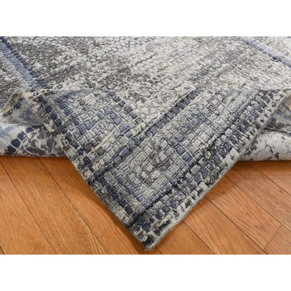 5'2"X6'10" Timberwolf Gray Silken Roman Mosaic Design Hand Knotted Rug