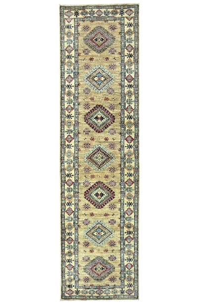 3X10 ft Beige Tribal Geometric Kazak Runner Wool