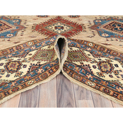 9'X12' Honey Brown Pure Wool Hand Knotted Afghan Super Kazak Rug