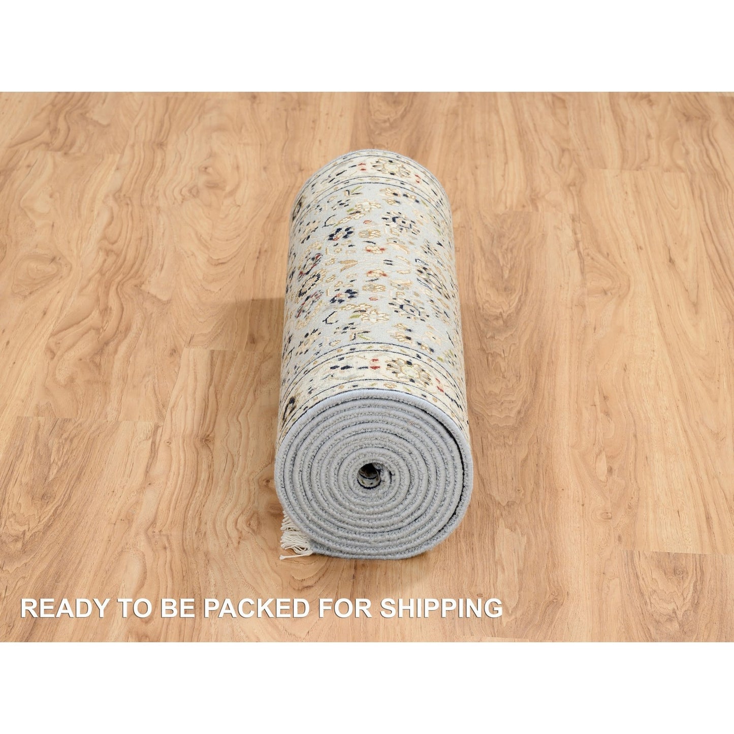 2'6"X13'9" Blue Nain Flower Design 250 Kpsi Wool Hand Knotted Runner Rug