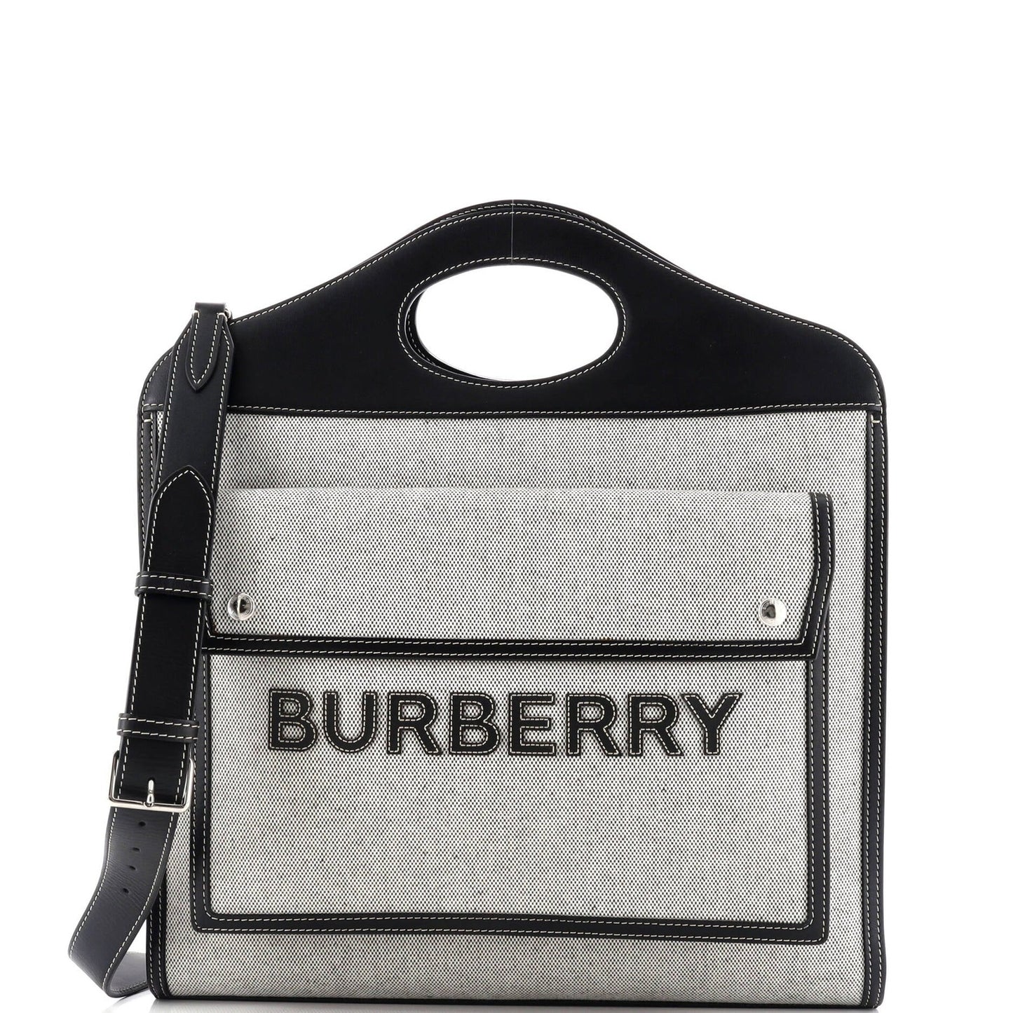 Burberry Logo Pocket Tote Canvas With Leather Medium