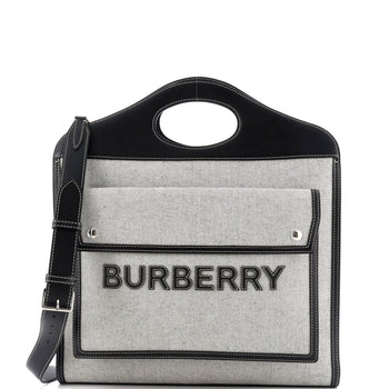 Burberry Logo Pocket Tote Canvas With Leather Medium