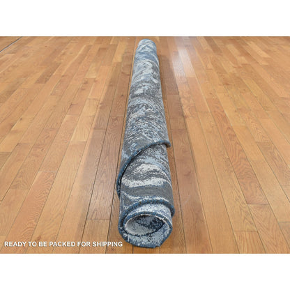 8'1"X8'1" Blue Galaxy Design Wool And Silk Hand Knotted Round Rug