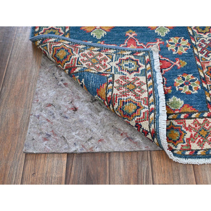 2'X5'9" Blue Kazak With Tribal Design Hand Knotted Soft Wool Runner Rug