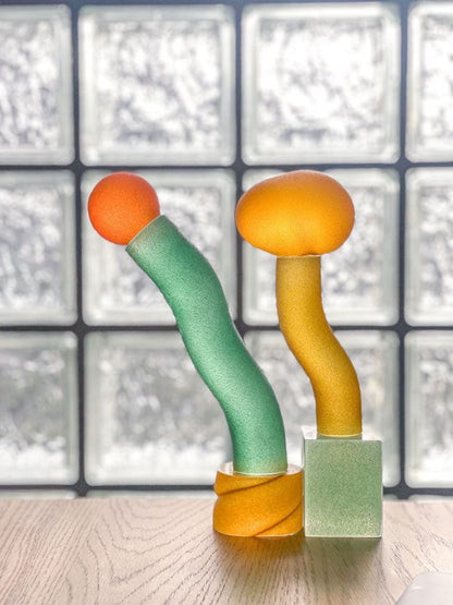 Glass Object Sculptures Orange Yellow Green Baku Takahashi Frosted Art Interior