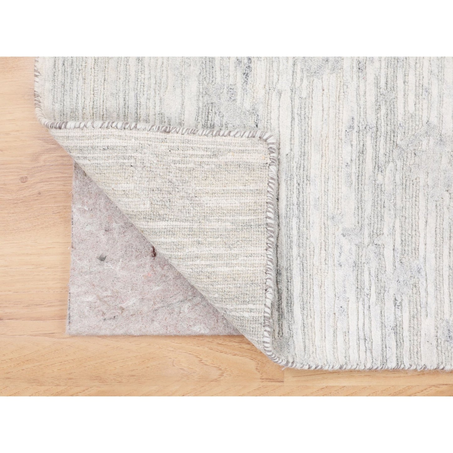 2'6"X8' Modern Hand Spun Runner Undyed Natural Wool Hand Knotted Rug