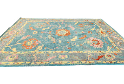 Handmade Muted Blue Floral Oushak Chobi Oriental