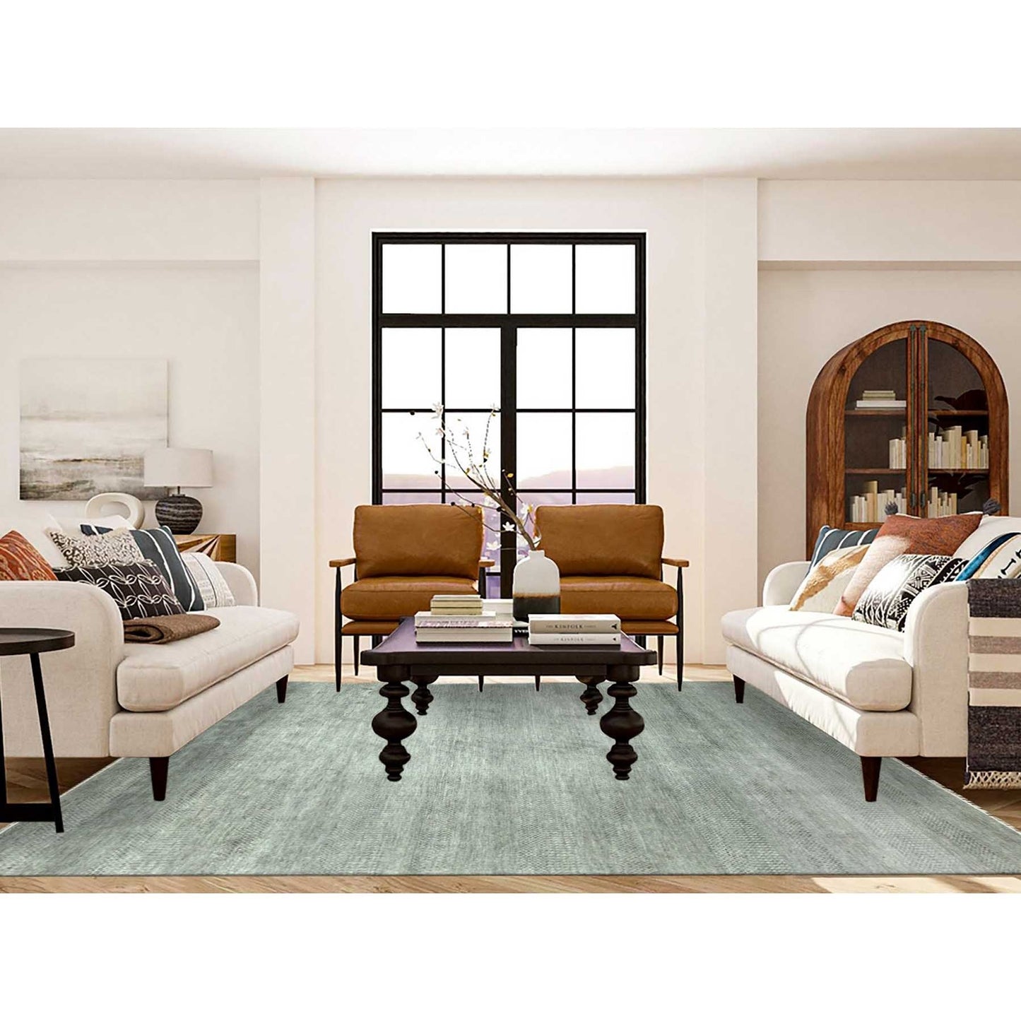 8'X10' Ash Gray Wool And Silk Hand Knotted Grass Design Oriental Rug