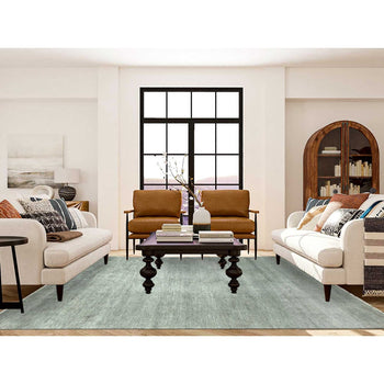 8'X10' Ash Gray Wool And Silk Hand Knotted Grass Design Oriental Rug