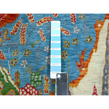 8'X10' Blue Pictorial Mountain, Tree Scenery Design Hand Knotted Wool Rug