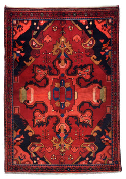 Hand-Knotted Red Tribal Floral Design Oriental