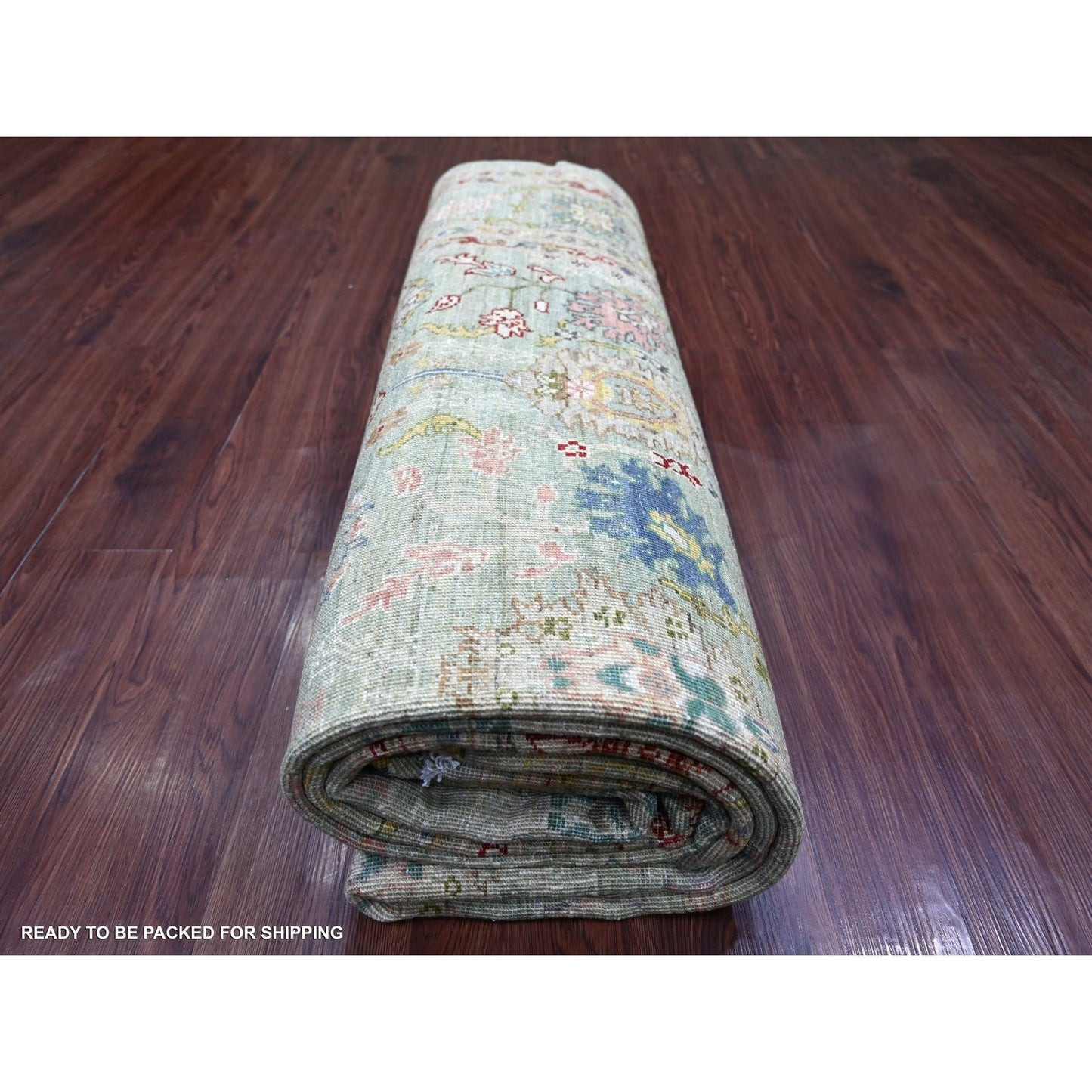 Hand knotted wool rug Green Peshawar design 7'3 x11'8" Ziegler Mahal