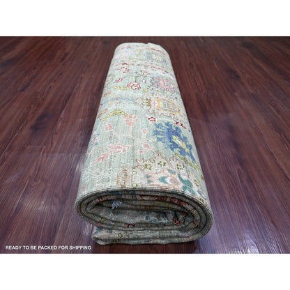 Hand knotted wool rug Green Peshawar design 7'3 x11'8" Ziegler Mahal