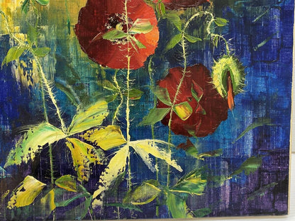 Original Oil Painting F10 Signed Framed Poppies By Bernhard Germany