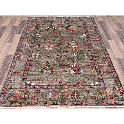 4'1"X6' Gay Hand Knotted Densely Woven Sultani Pomegranate Wool Rug