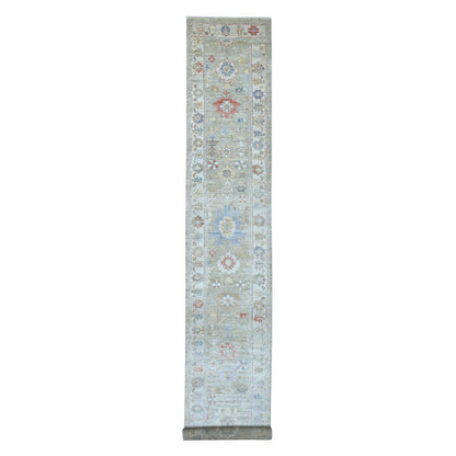 2'7"X17'5" Hand Knotted Angora Oushak Gray Extra Soft Wool Xl Runner Rug