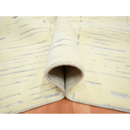 9'X12' White Modern Design Textured Weave Wool & Silk Hand Knotted Rug