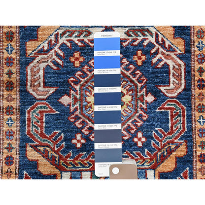 2'10"X11' Shiny Wool Hand Knotted Navy Blue Afghan Super Kazak Runner Rug