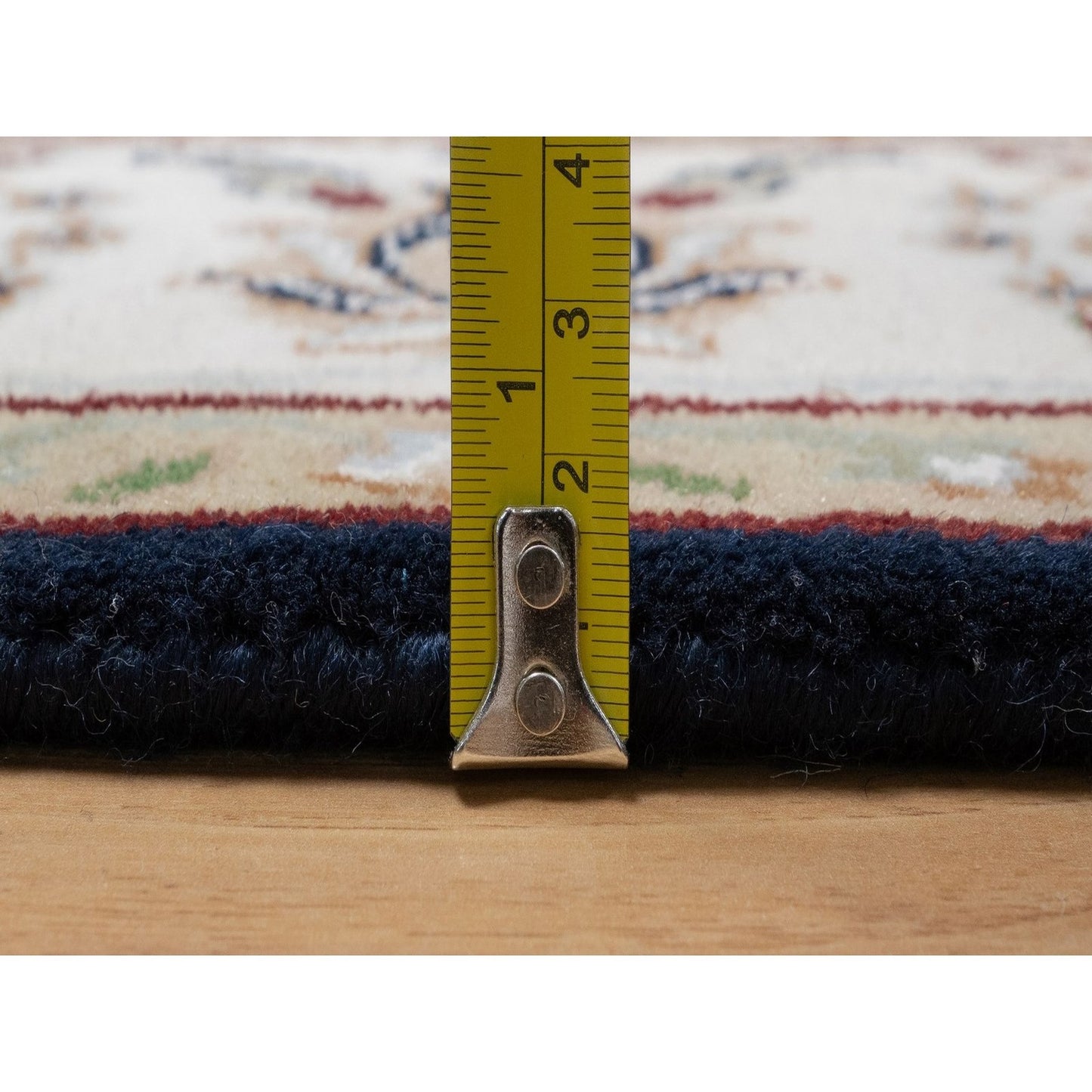 4'X6' Navy Blue Nain All Over Flower Design Wool & Silk Hand Knotted Rug