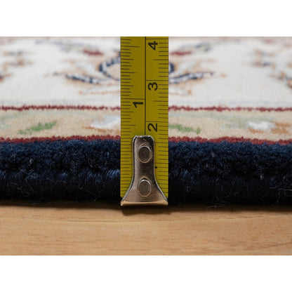 4'X6' Navy Blue Nain All Over Flower Design Wool & Silk Hand Knotted Rug