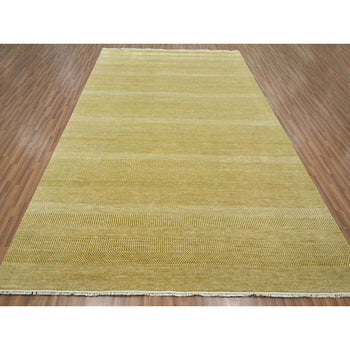 9'X12' Ecru Brown Modern Grass Design Wool And Silk Hand Knotted Rug