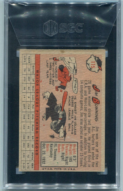 Jim Bunning 1958 Topps Card #115 Sgc Graded 6