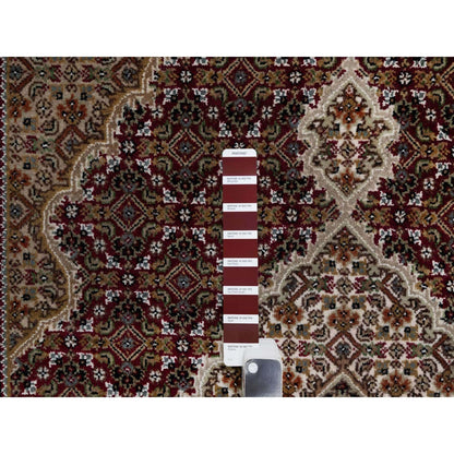 4'X6'2" Carmine Red Tebraz Mahi With Fish Design Wool Hand Knotted Rug
