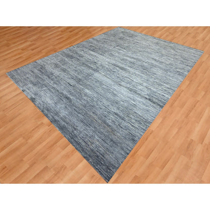 9'1"X12'2" Shades Of Gray Modern Plain Design 100% Wool Hand Knotted Rug