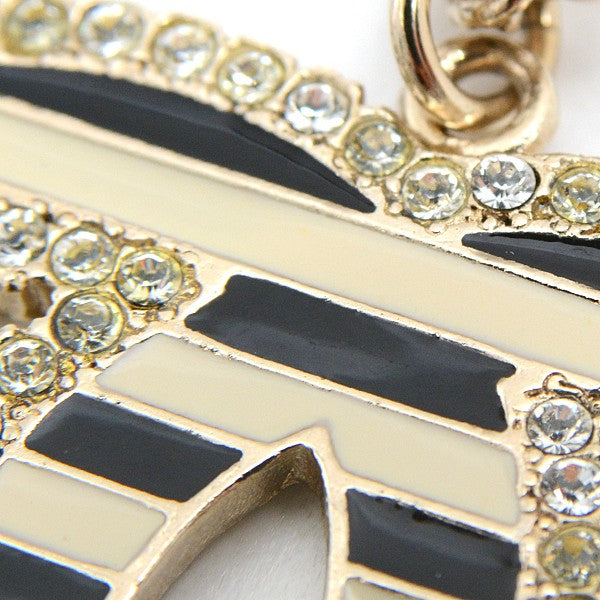 Chanel Necklace Coco Mark Striped Rhinestone Pendant Gold Color 06A Gp