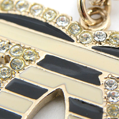 Chanel Necklace Coco Mark Striped Rhinestone Pendant Gold Color 06A Gp