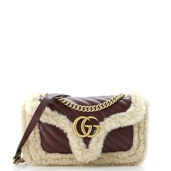 Gucci Gg Marmont Flap Bag Diagonal Quilted Leather With Wool Trim Small