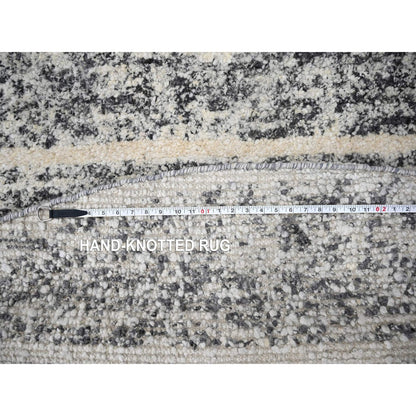 8'X8' Salt And Pepper Modern Striae Design Wool Hand Knotted Round Rug