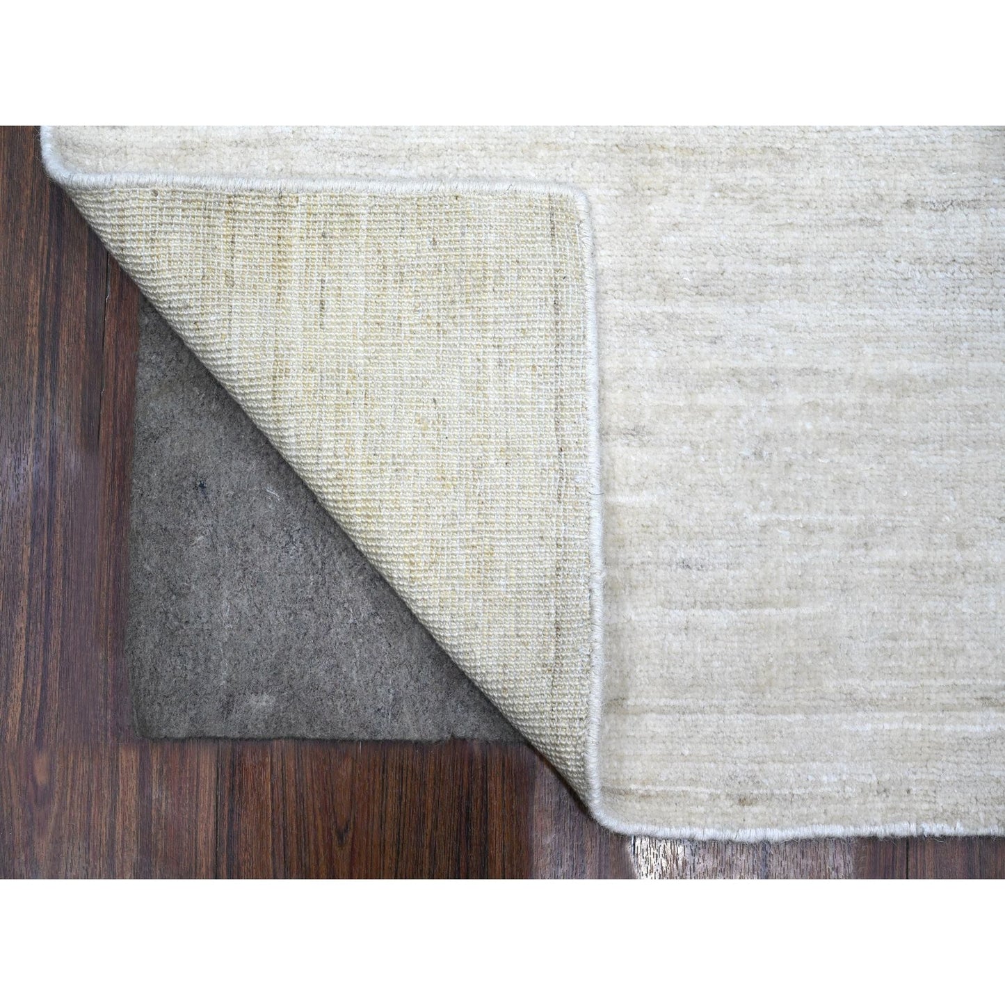 2'1"x3' Pearl White Hand Knotted Single Color Modern Peshawar Wool Rug