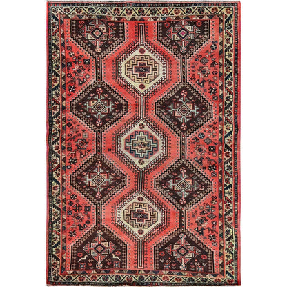 5'2"X7'10" Blush Red Vintage Zoroastrian Sheeraz Hand Knotted Pure Wool Rug