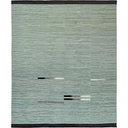 12'6"X15' Light Green Hand Woven Flat Weave Kilim Wool Reversible Rug