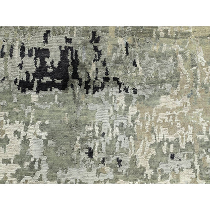 2'7"X9'9" Silver Blue Silk Modern Abstract Design Handknotted Runner Rug