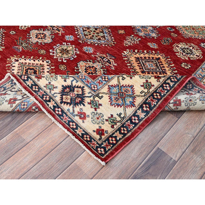 6'X8'8" Fire Brick Red Wool Tribal Super Kazak Hand Knotted Oriental Rug