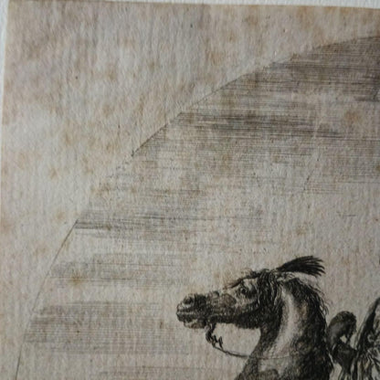 Stefano Della Bella Original Etching 1640 Coloured Man On Horseback Paris Coa
